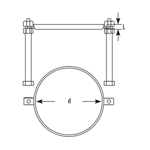 Vessel holder ring – circular ring with vertical rods, horizontal bar and nuts, dimensions d and L