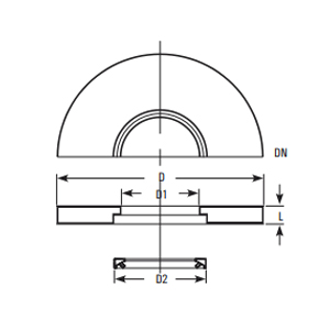 Adaptor backing flange and insert – dimensions DN, D, D1, D2 and L