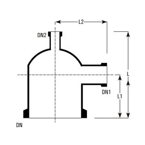 Column Adaptor – cross-section with dimensions DN, DN1, DN2, L, L1, L2