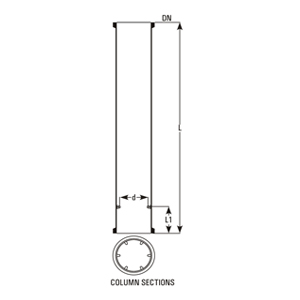 Column sections – side view and cross section with dimensions DN, L, L1, d