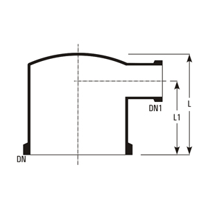 Flat top column adaptor – cross-section with dimensions DN, DN1, L, L1
