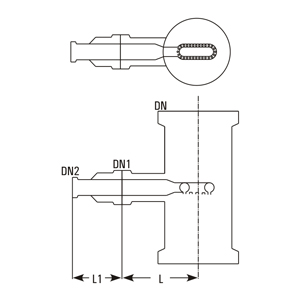 Spray feed pipe – oval tube with holes at bottom in column, dimensions DN, DN1, DN2, L, L1