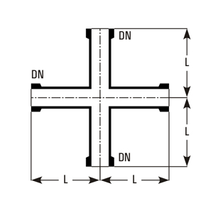 Equal cross dimensions (DN, L)