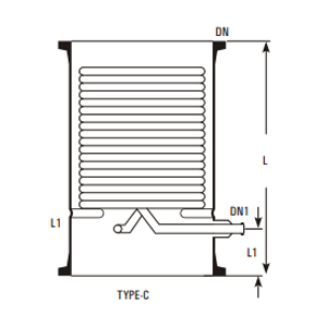Condenser TYPE-A and TYPE-B – coil heat exchanger dimensions DN, DN1/d, L, L1