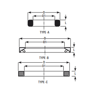 Split ring type inserts – Type A, Type B and Type C cross-sections with dimensions D, D1 and L