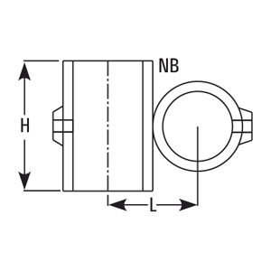 Cross dimensions (NB = nominal bore, H = height, L = length)