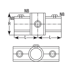 Double tee toggle section – dimensions H, L and nominal bore (NB)