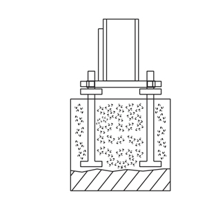 Concrete block over bolts up to base of BASE