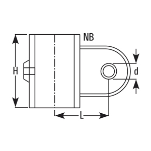 Support fitting – dimensions H, L, d and nominal bore (NB)