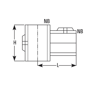 Tee toggle section – dimensions H, L and nominal bore (NB)