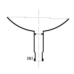 Bottom outlet DN1 with integrated valve seat for direct valve mounting