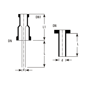 Short dip pipes dimensions DN, DN1, d, L, L1