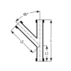 Y bend dimensions (DN, L, L1, L2)